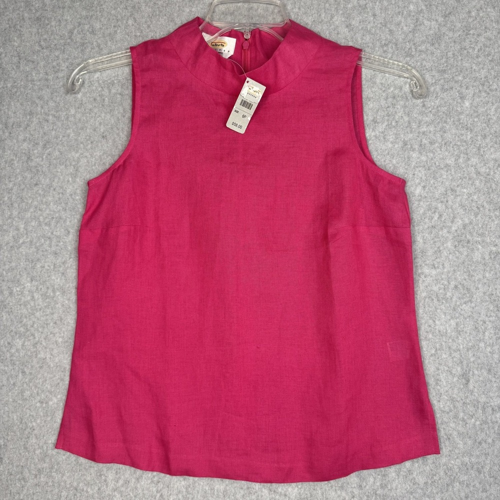 Talbots Shirt Womens 6P Pink Irish Linen Sleeveless Mock Neck Tank Top NWT